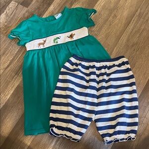 Laya&Line size 6 smocked dress shirt deer fish duck smock